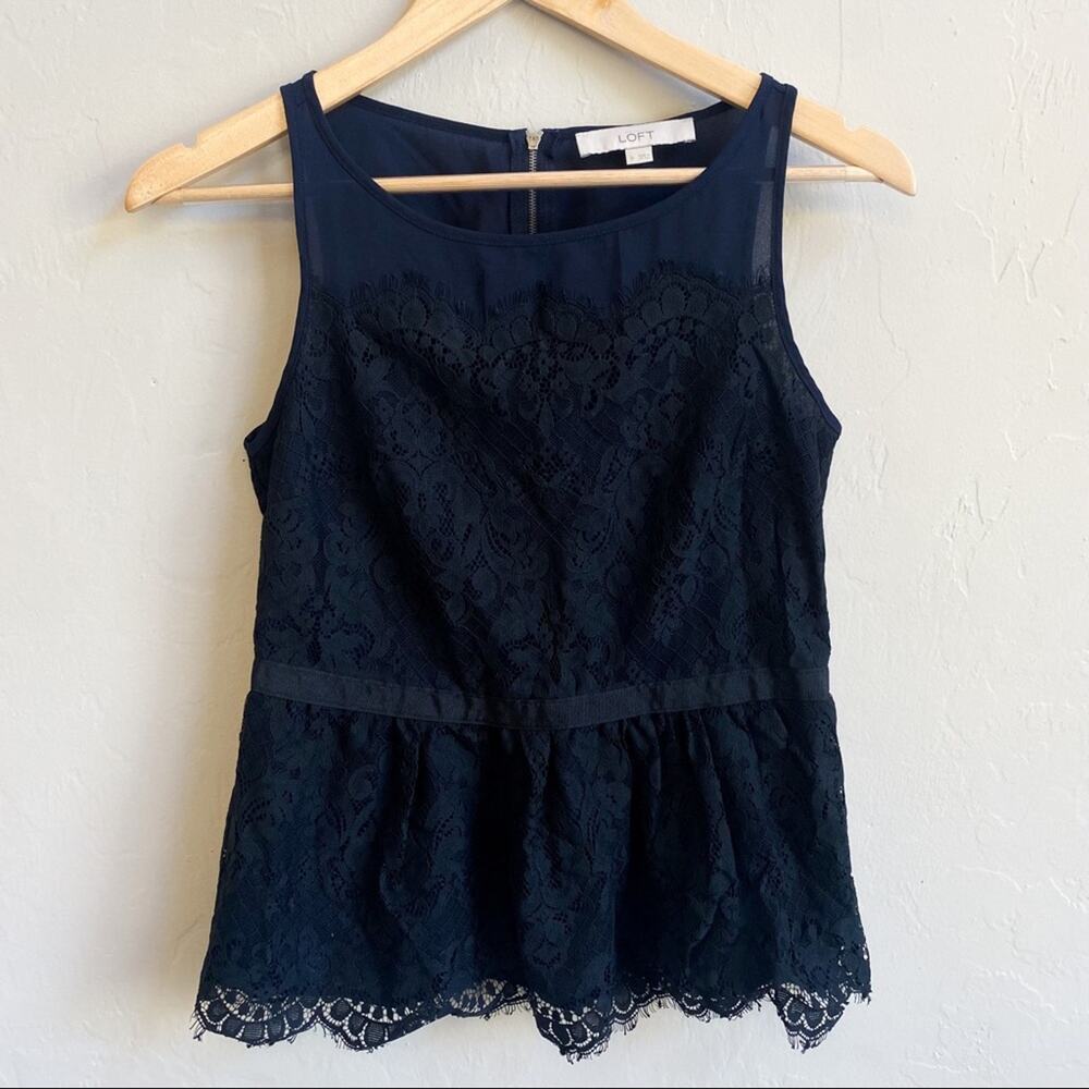 LOFT Navy Blue Black Lace Sleeveless‎ Top